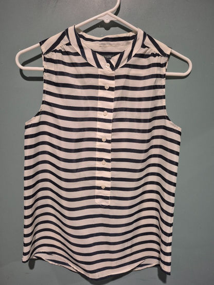 Navy & White Striped J. Crew No Sleeve Button Shirt, 0