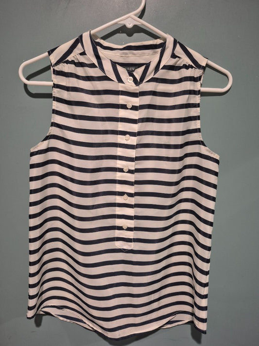 Navy & White Striped J. Crew No Sleeve Button Shirt, 0