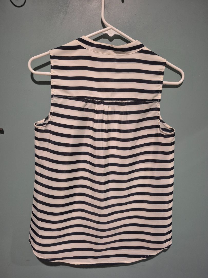 Navy & White Striped J. Crew No Sleeve Button Shirt, 0