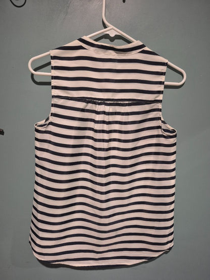 Navy & White Striped J. Crew No Sleeve Button Shirt, 0