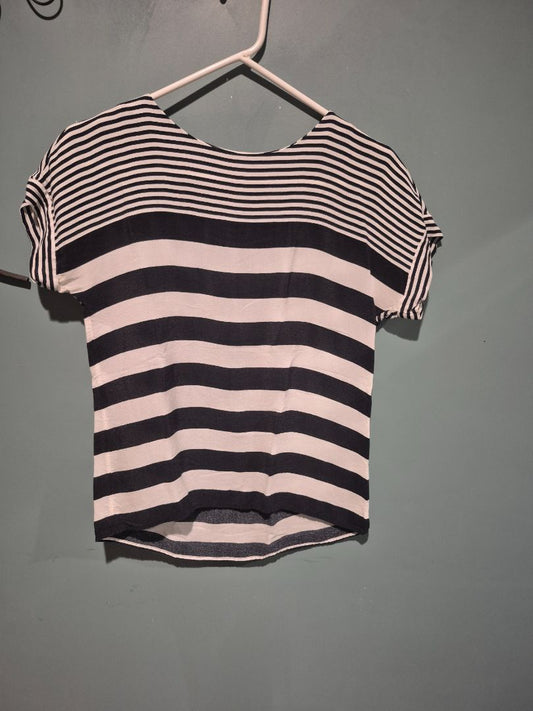 Navy & White Stripped Banana Republic Short Sleeve Blouse, Petite XS