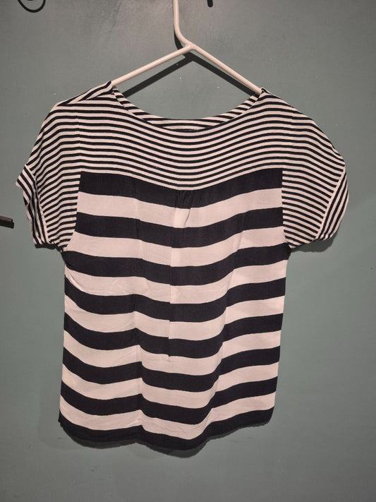 Navy & White Stripped Banana Republic Short Sleeve Blouse, Petite XS