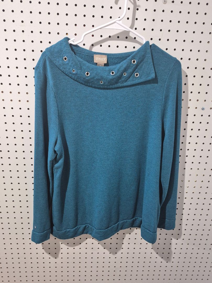 Teal Chico's Long Sleeved Boat Necked Shirt, 2