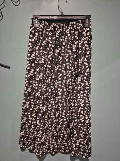 Black w/White Floral Shein Maxi Skirt w/Slit, M