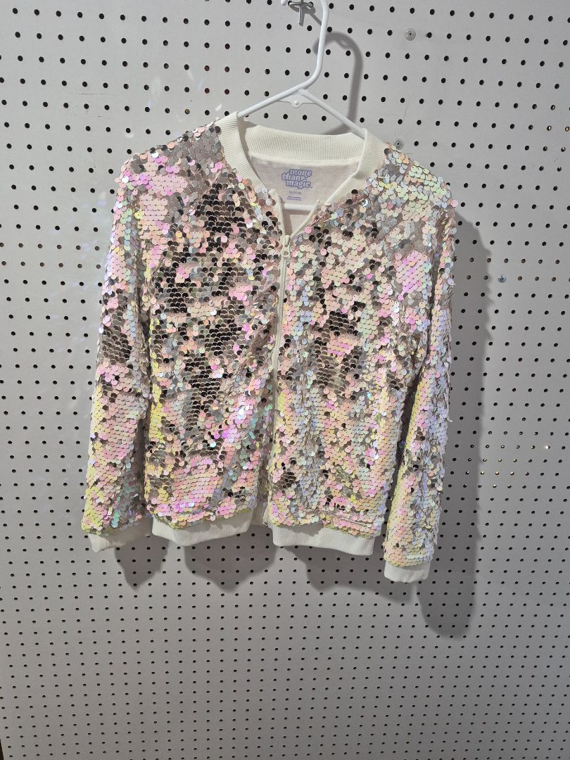 White & Silver More Than Magic Childrens Sequined Jacket, XL