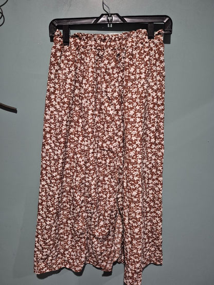 Brown Shein Elastic Waistband Maxi Skirt w/Slit, M