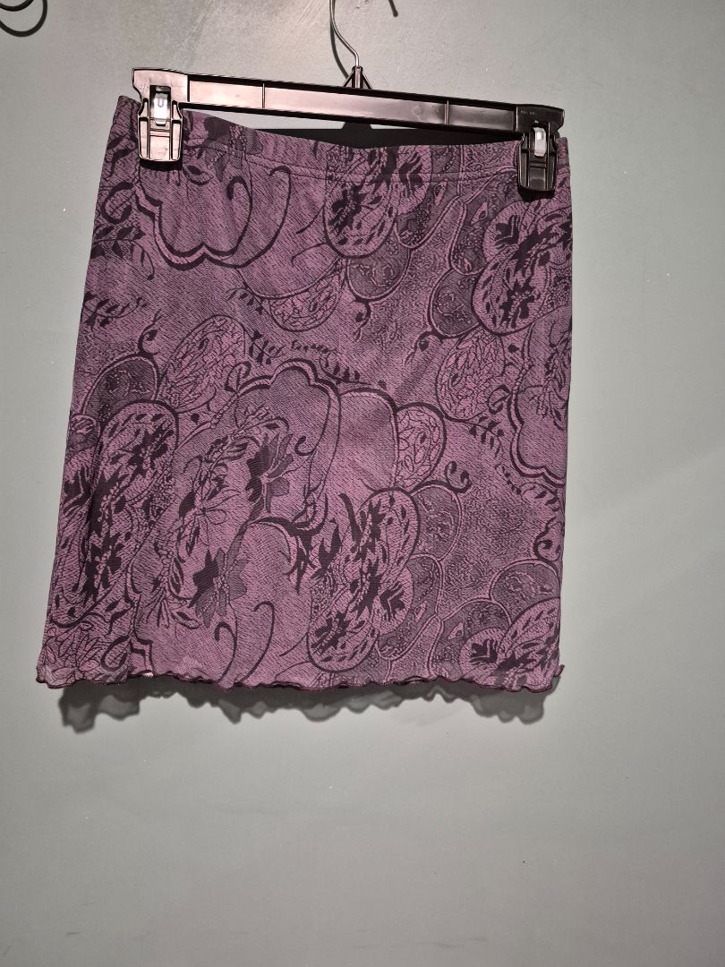 Purple w/Black Floral Pattern Romwe Mini Skirt, M