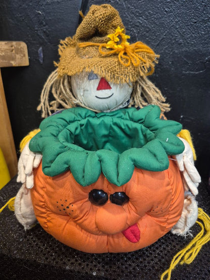 Scarecrow Holding a Pumpkin Candy Bowl, 12"