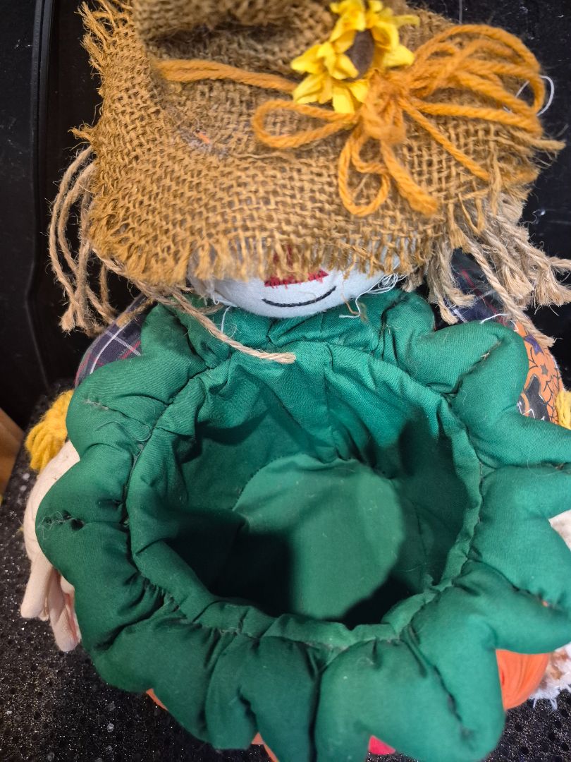 Scarecrow Holding a Pumpkin Candy Bowl, 12"