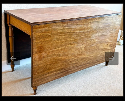 Antique Drop Leaf Table, Measures 6'wide x 4'deep x 40"tall unfolded, 2'wide folded.