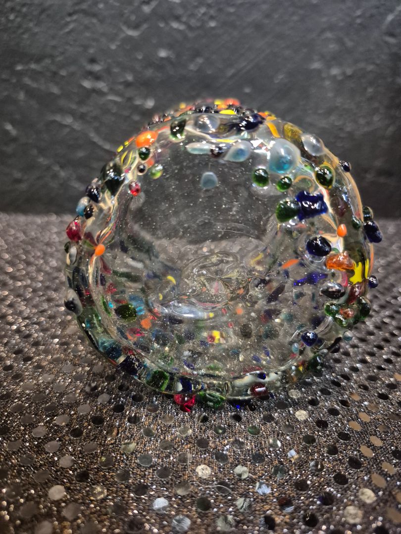 Hand-blown Mexican Confetti Low-ball Tumbler Glasses, Set of 2, 4"