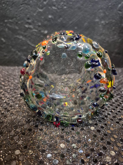 Hand-blown Mexican Confetti Low-ball Tumbler Glasses, Set of 2, 4"