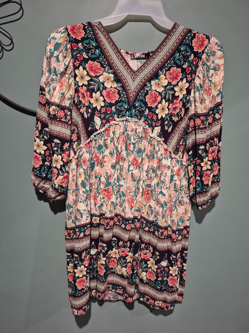 Floral BTFBM 3/4 Sleeve Dress, M