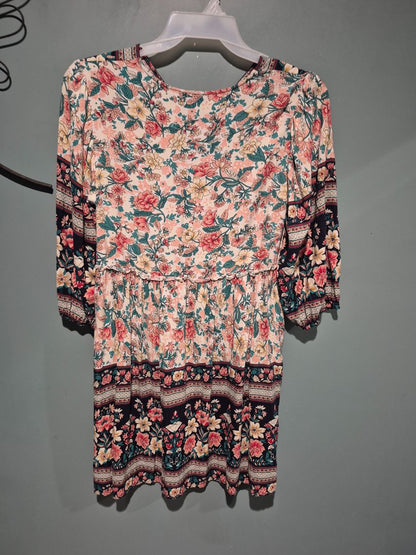 Floral BTFBM 3/4 Sleeve Dress, M