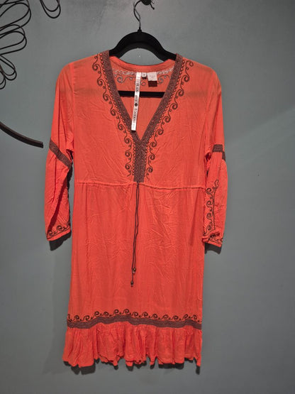 Coral Rancho Estancia 3/4 Sleeve Dress, M
