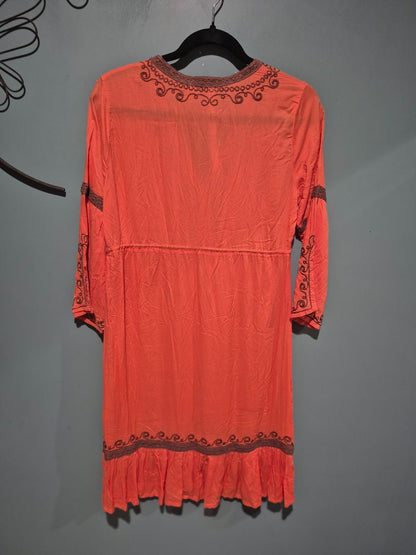 Coral Rancho Estancia 3/4 Sleeve Dress, M