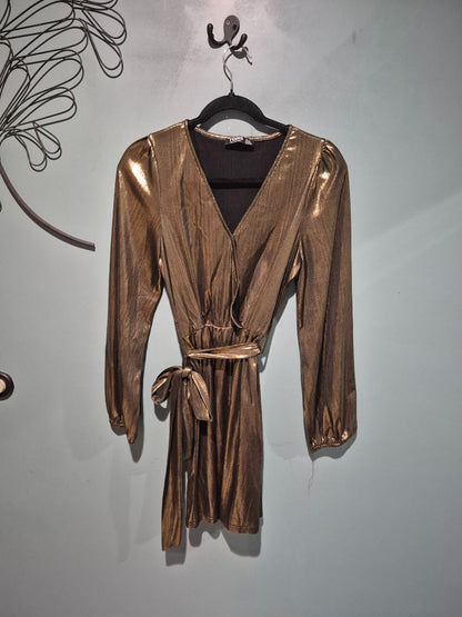 Metallic Gold YOINS V-Neck Dress, S