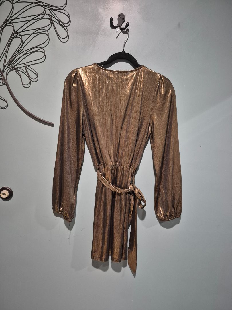 Metallic Gold YOINS V-Neck Dress, S