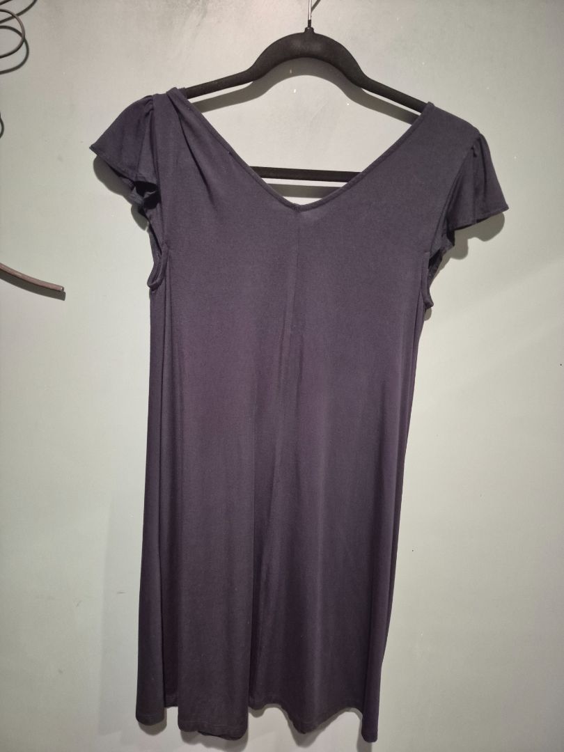 Dark Navy Loft Dress W/ Floral Knit Embroidered V-Neck, XSP