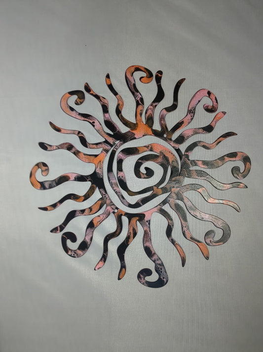 Orange Pink Brown Luminous Creations Acrylic Poured Spiral Sun, 12 inches X 9 inches