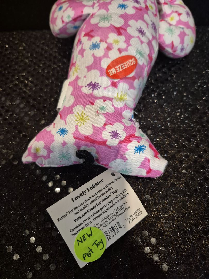 Pink Zanies Lovely Lobster Squeeky Dog Toy, 8"