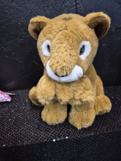 Tan  Mother Lion Holding Cub in Mouth Plushie, 9.5"