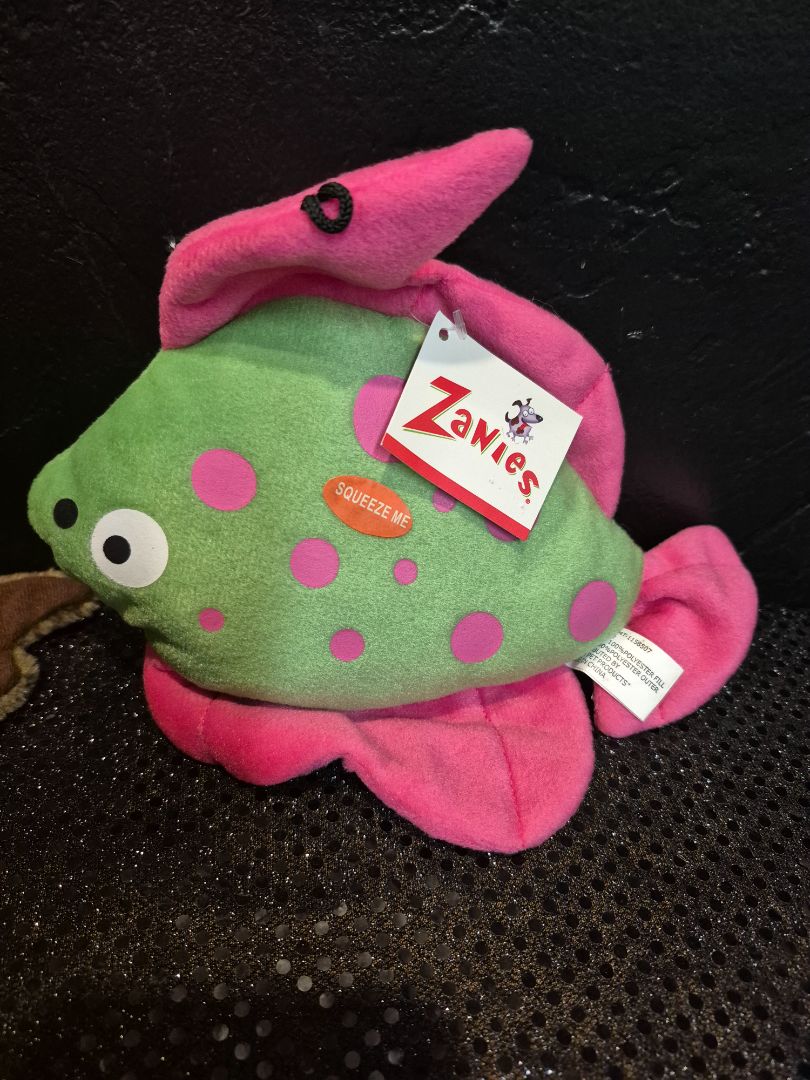 Green & Pink Zanies Funky Flounder Squeeky Dog Toy, 8"