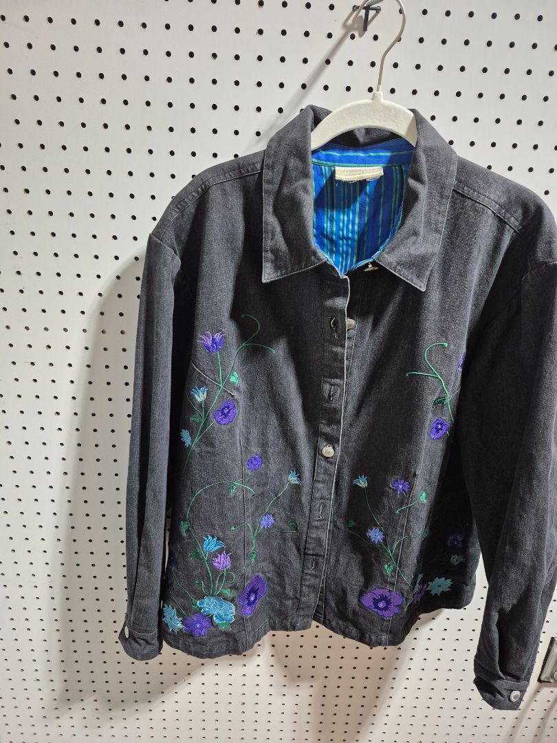 Black Coldwater Creek Denim Jacket w/Embroidery