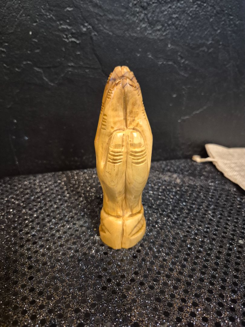 Hand-Carved Wooden Praying Hands Sculpture, 5"