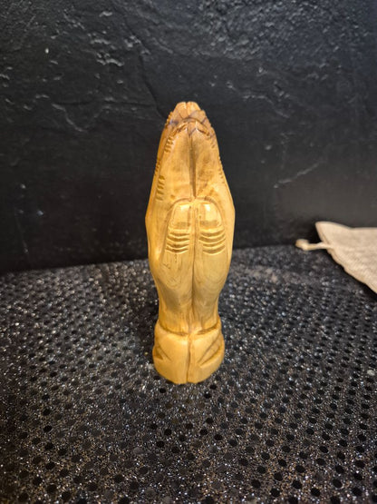 Hand-Carved Wooden Praying Hands Sculpture, 5"