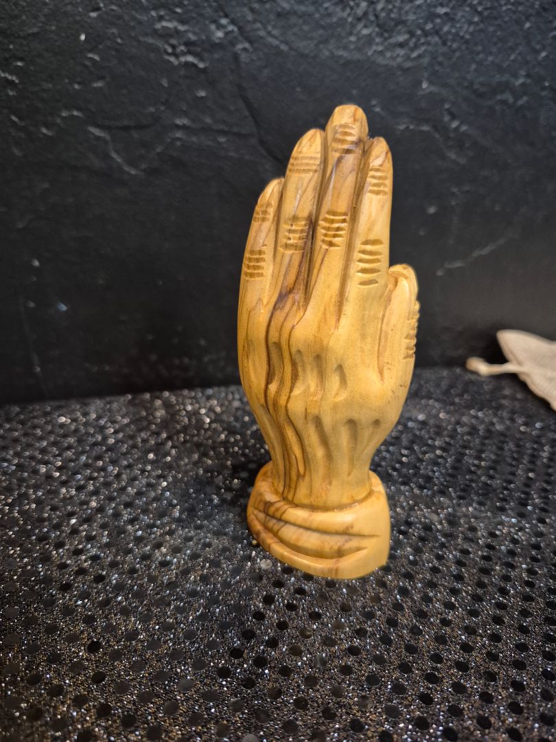 Hand-Carved Wooden Praying Hands Sculpture, 5"