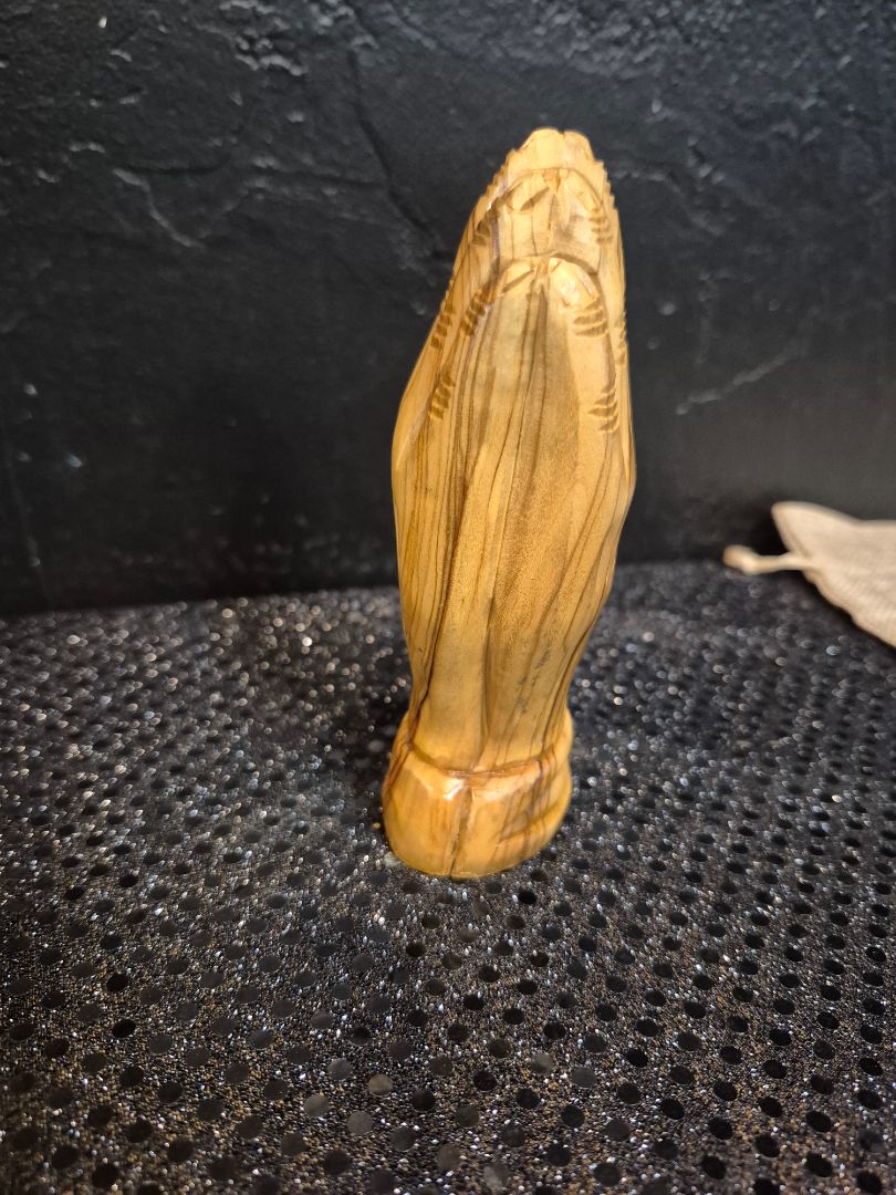 Hand-Carved Wooden Praying Hands Sculpture, 5"