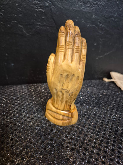 Hand-Carved Wooden Praying Hands Sculpture, 5"