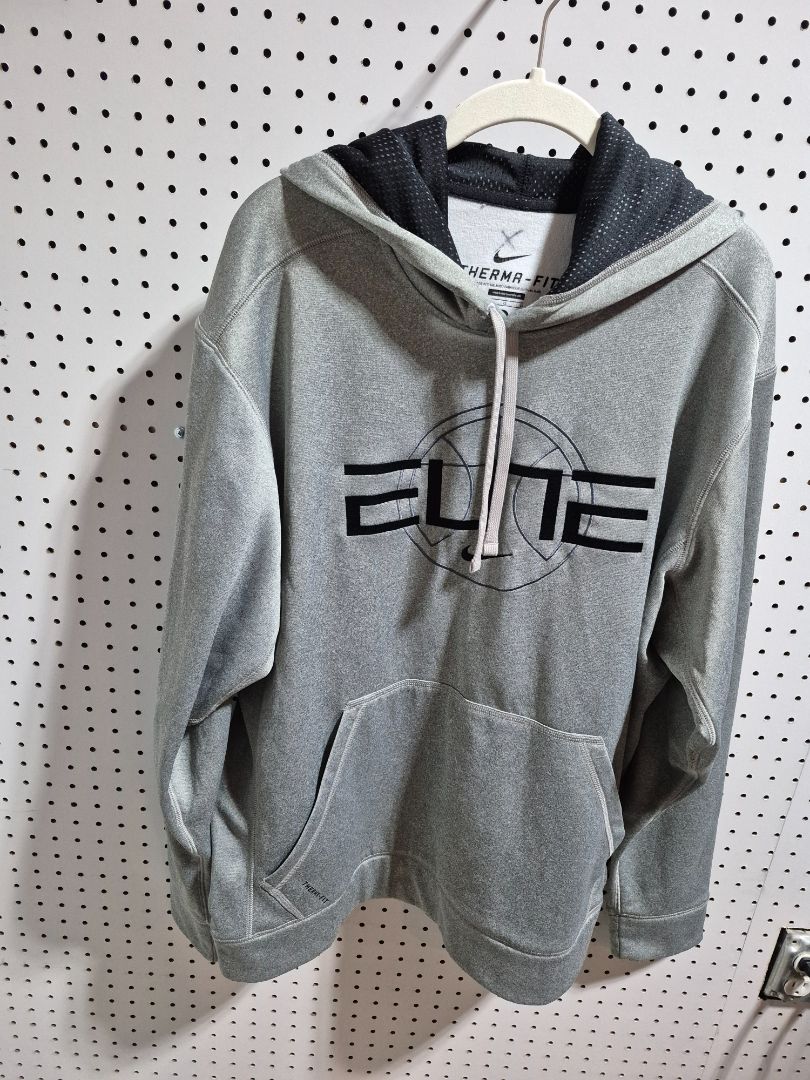Grey w/Black Nike Therma-Fit Elite Pullover Hoodie, L