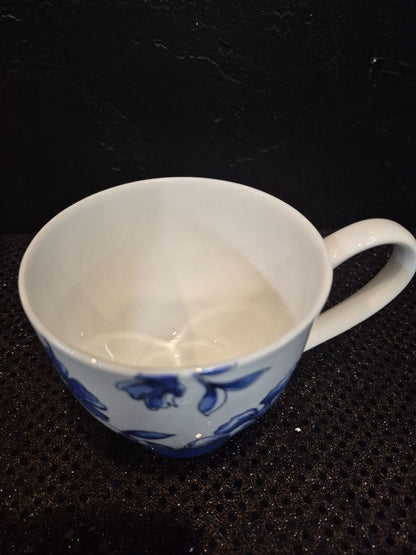 White w/ Blue Fliral Portabello By Inspire Fine Bone China Coffee Mug, 4"