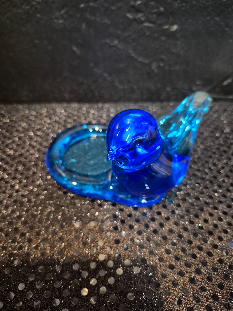 Blue  Vintage Bluebird of Happiness Glass Votive Candle Holder, 4" × 4.5" × 3"