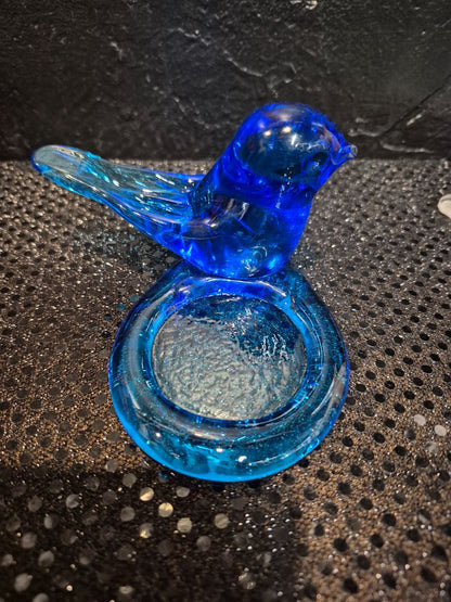 Blue  Vintage Bluebird of Happiness Glass Votive Candle Holder, 4" × 4.5" × 3"