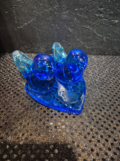 Blue  Vintage Glass Blubird of Happiness, Signed by W. Ward 1993, 4" × 5" × 2.75"