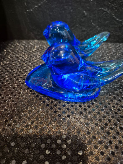 Blue  Vintage Glass Blubird of Happiness, Signed by W. Ward 1993, 4" × 5" × 2.75"