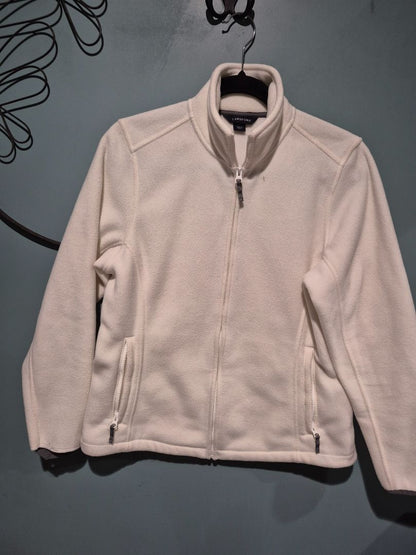 Cream Lands' End Full Zipper Fleece Jacket, M