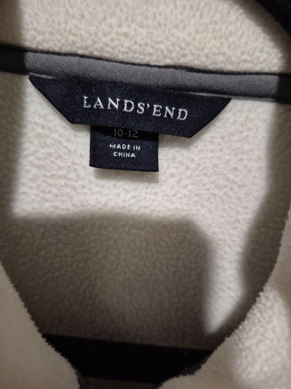 Cream Lands' End Full Zipper Fleece Jacket, M