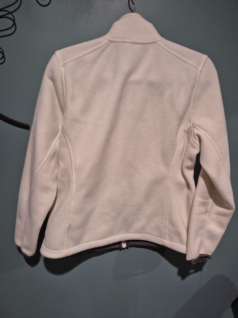 Cream Lands' End Full Zipper Fleece Jacket, M