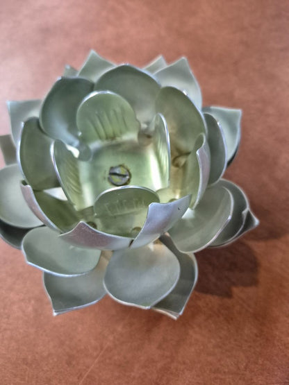 Mint  Metal Lotus Flower Tea Light Candle Holder, 5.5" × 3"