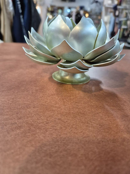 Mint  Metal Lotus Flower Tea Light Candle Holder, 5.5" × 3"