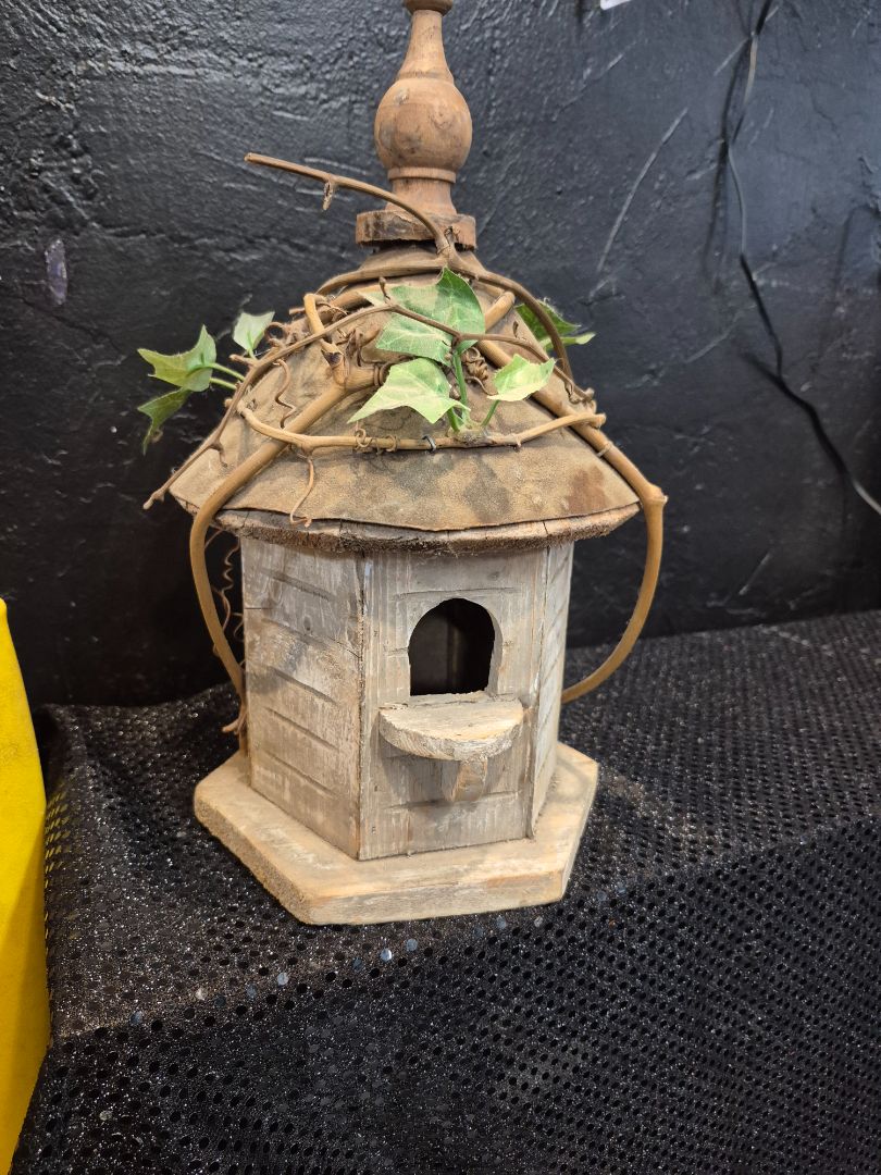 Rustic Wooden Birdhouse, 7" × 12"