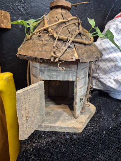 Rustic Wooden Birdhouse, 7" × 12"
