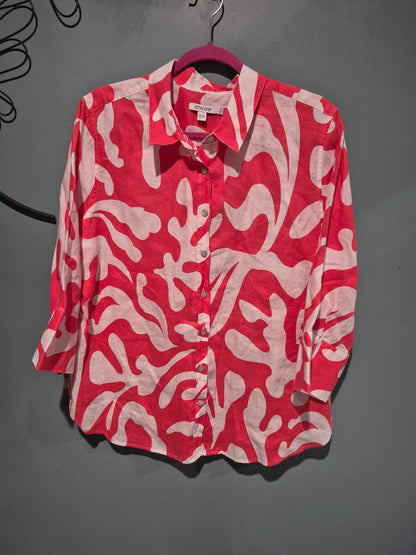 Red & White Chico's 3/4 Sleeve Blouse, 3 US 16