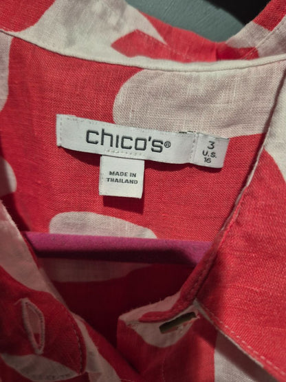Red & White Chico's 3/4 Sleeve Blouse, 3 US 16