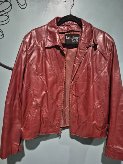 Burgandy Leather Loft Jacket w/removable faux fur liner, 44