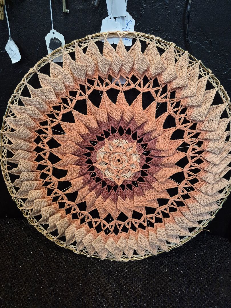 Peach & Plum Tones Handmade Crochet Mandala, 19.5"